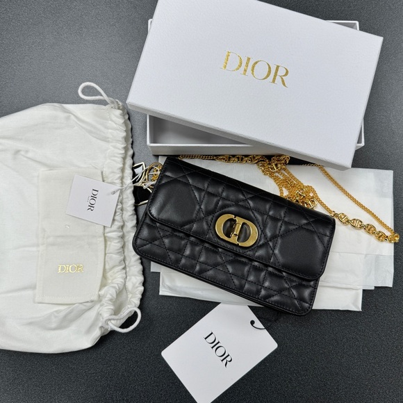 Christian Dior Cannage Miss Caro Pouch with Chain Black Lambskin - Picture 4 of 11